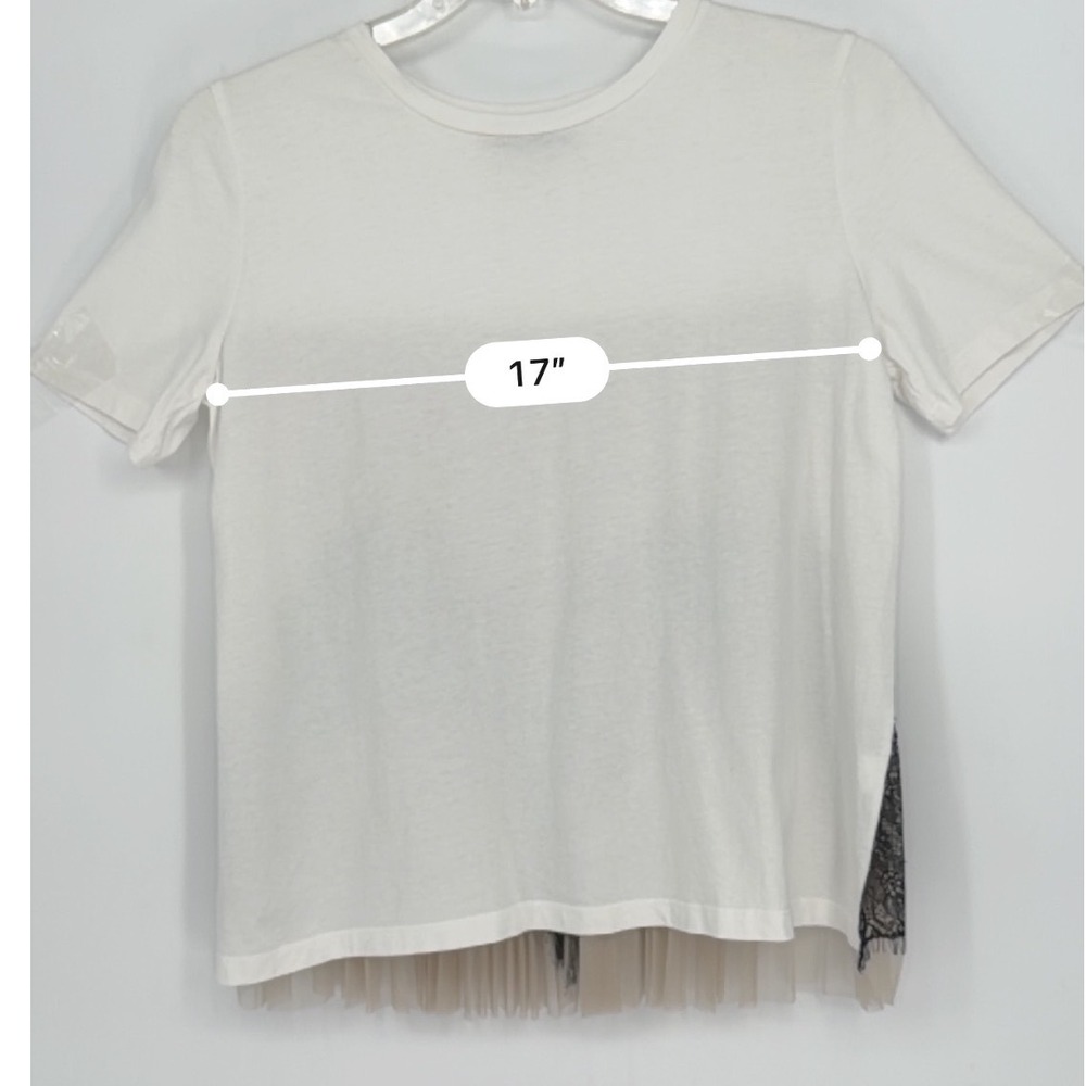 ZARA White Lace Trim Tulle Sheer Back T Shirt Top Women's M Bohemian Chic 100-60 - Picture 4 of 13